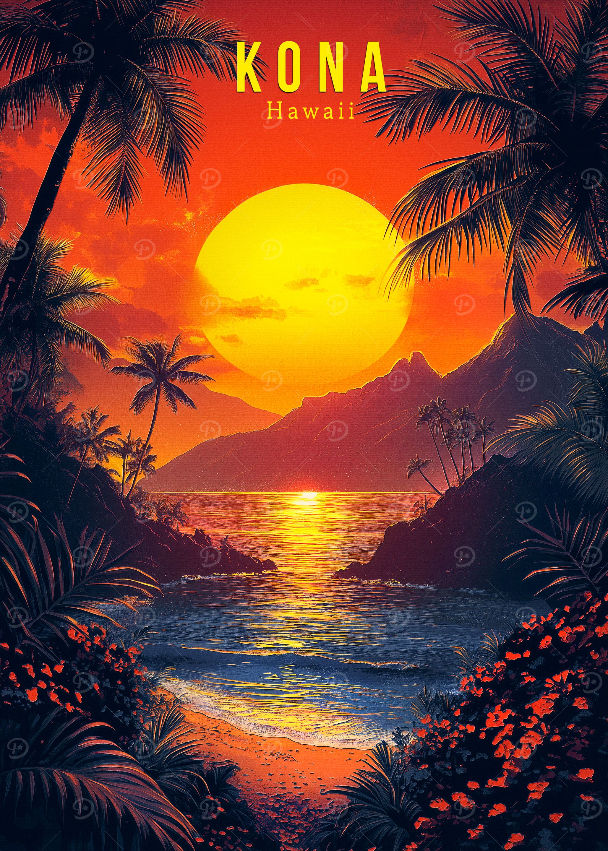 Kona Hawaii Travel Poster' Poster, picture, metal print, paint by