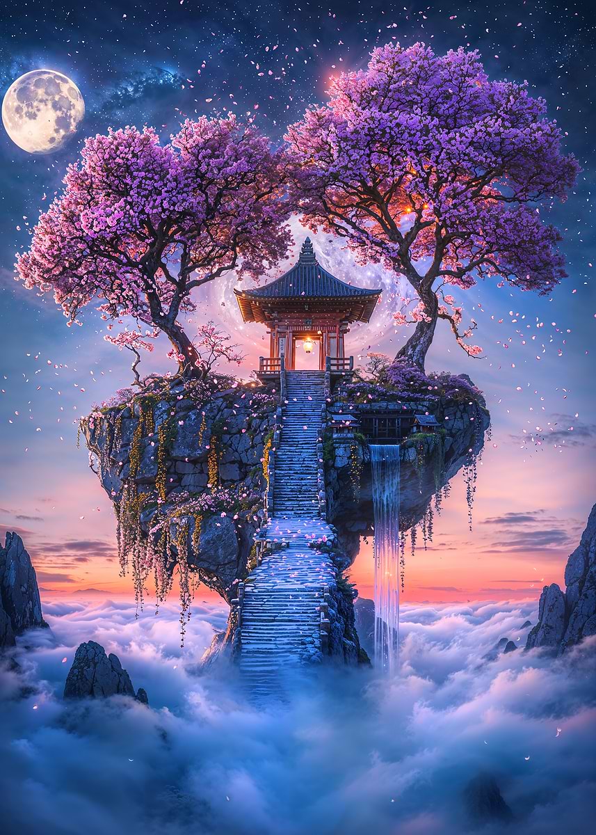 Lunar Blossom Shrine — from the Soul Of Japan collection, a Pixaverse metal print
