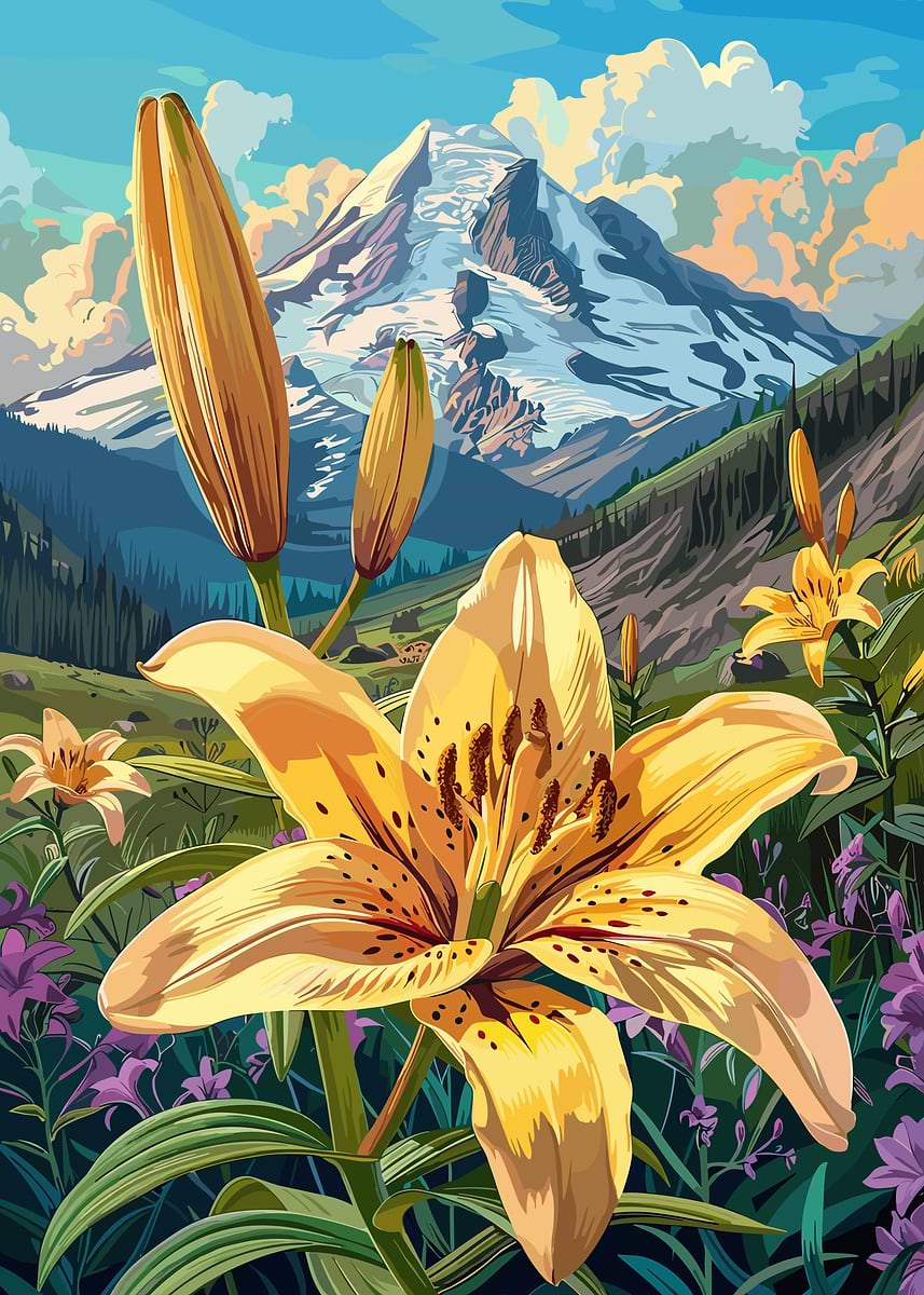 【 L出品 】 50×40cm size art Mountain Lilies' Poster, picture, metal print, paint by Mason