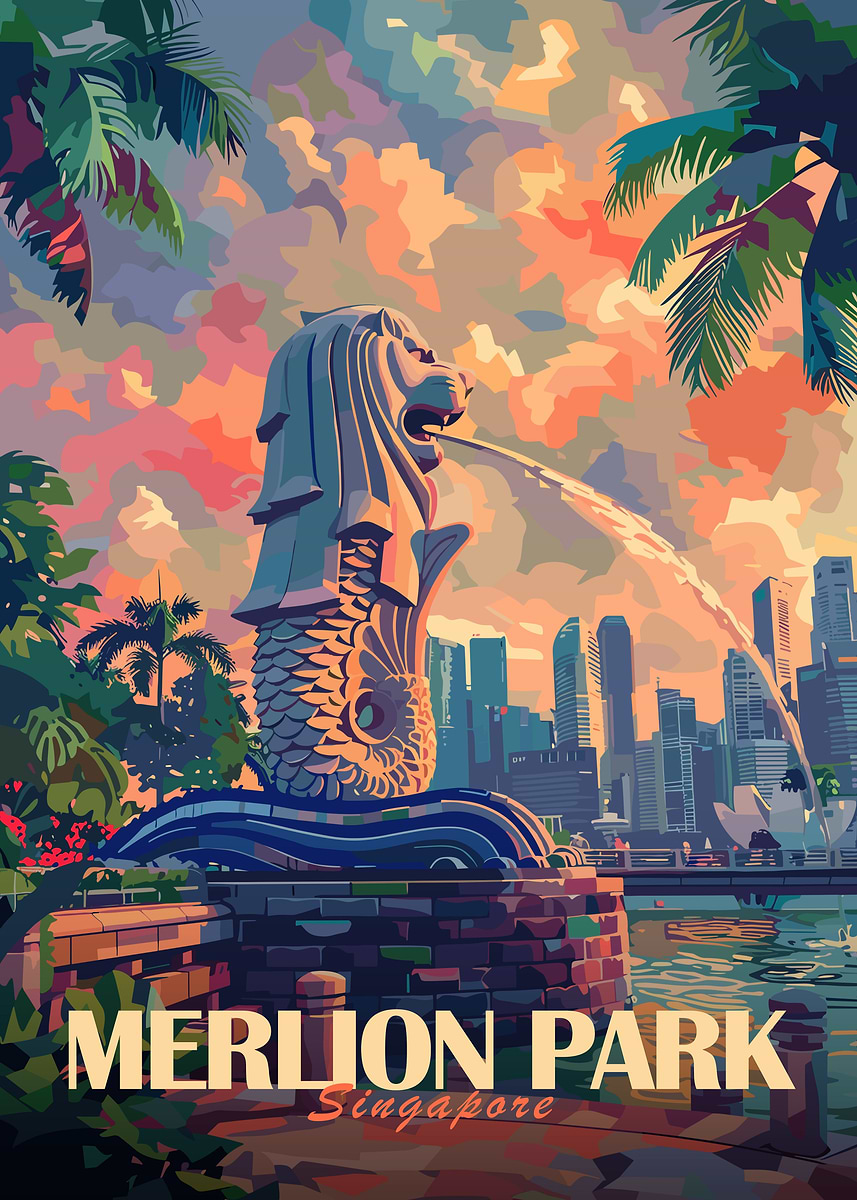 Merlion Park Singapore' Poster, picture, metal print, paint by