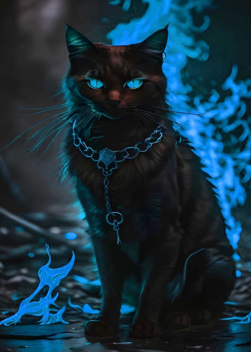 Black Cat with Blue Flames' Poster, picture, metal print, paint by