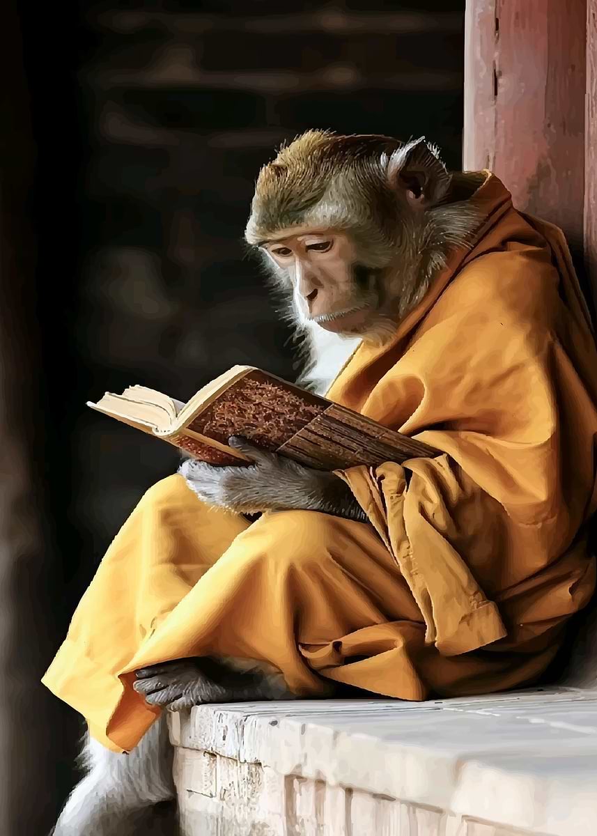 'Monkey Reading a Book' Poster, picture, metal print, paint by ...