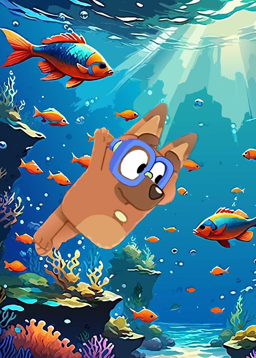 'Bluey Underwater Adventure' Poster, picture, metal print, paint by ...