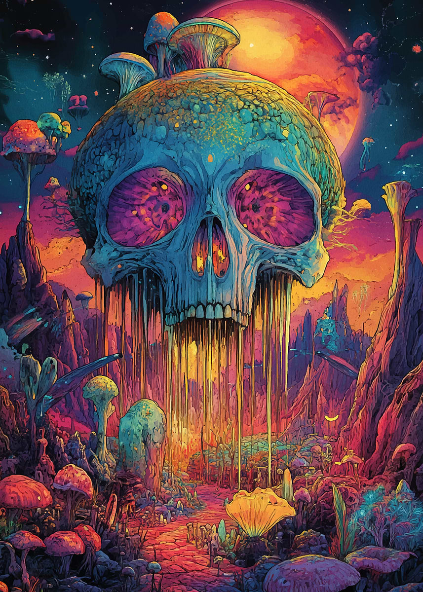 Psychedelic Skull Landscape' Poster, picture, metal print, paint