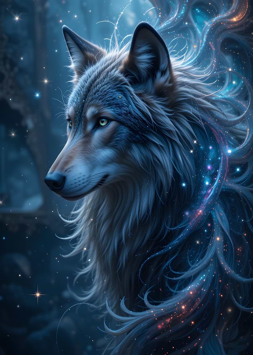 Wolf with Cosmic Fur' Poster, picture, metal print, paint by