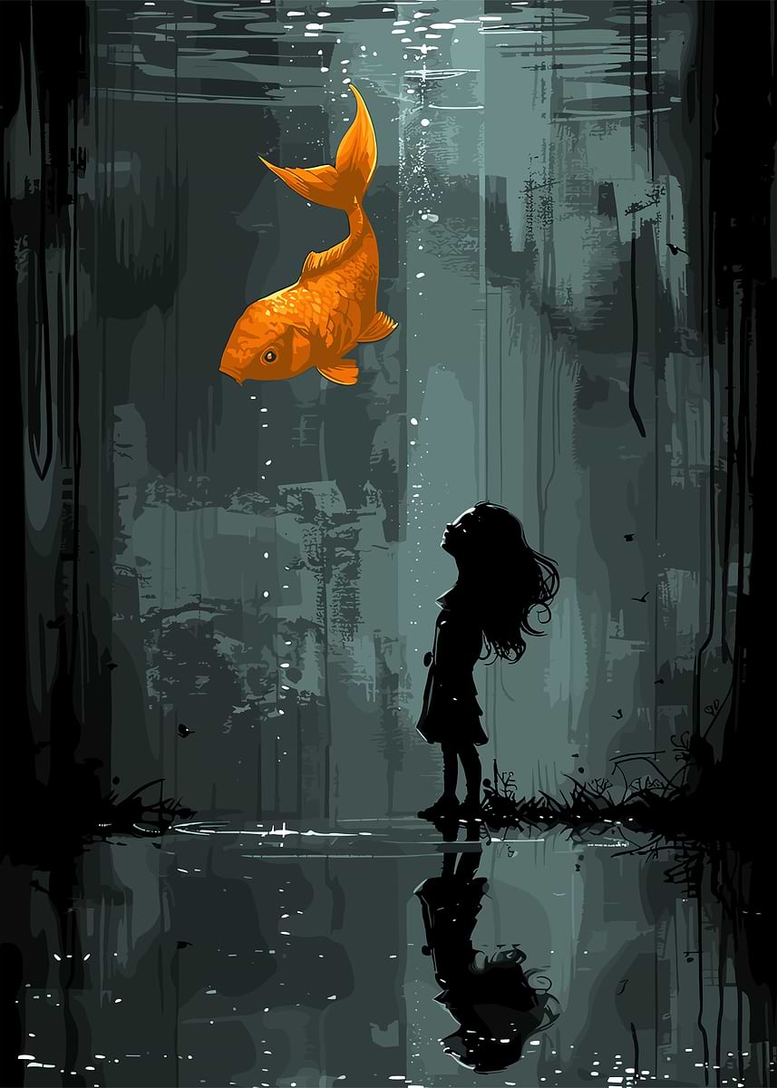 'Girl and Goldfish' Poster, picture, metal print, paint by Ammar Zain ...