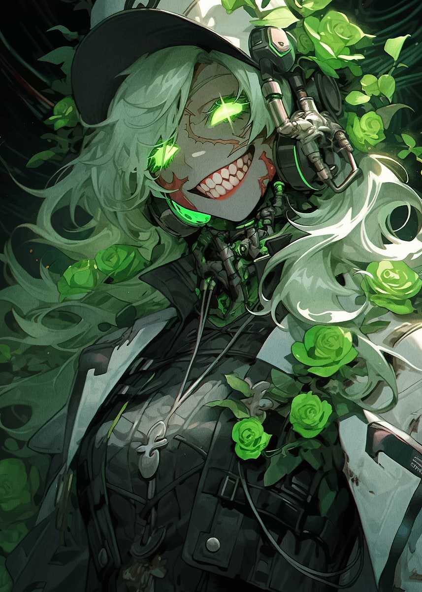 Green-Eyed Anime Girl' Poster, picture, metal print, paint by