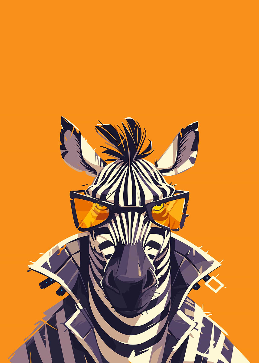 Cool Zebra in Sunglasses, Zebra Art Print | Jungle Wall Art