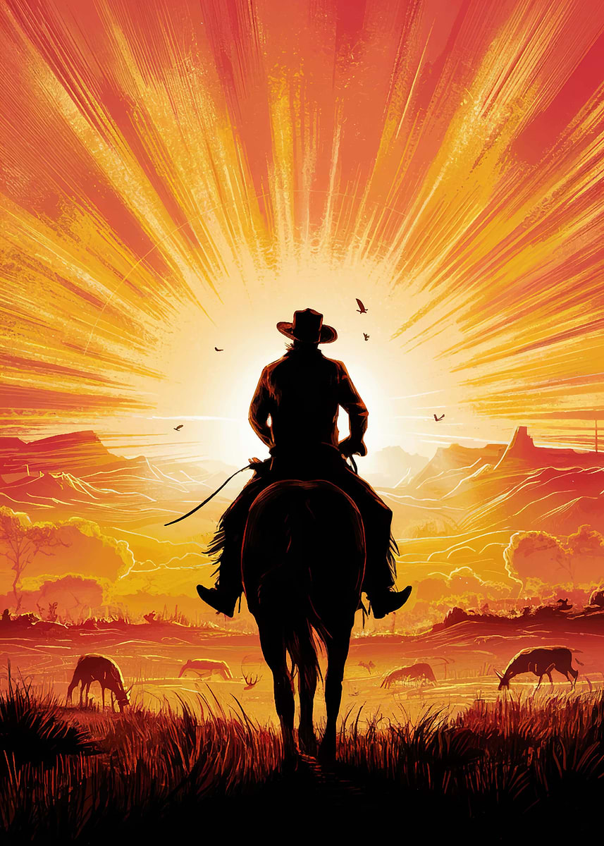 Cowboy Silhouette at Sunset, image size:857x1200