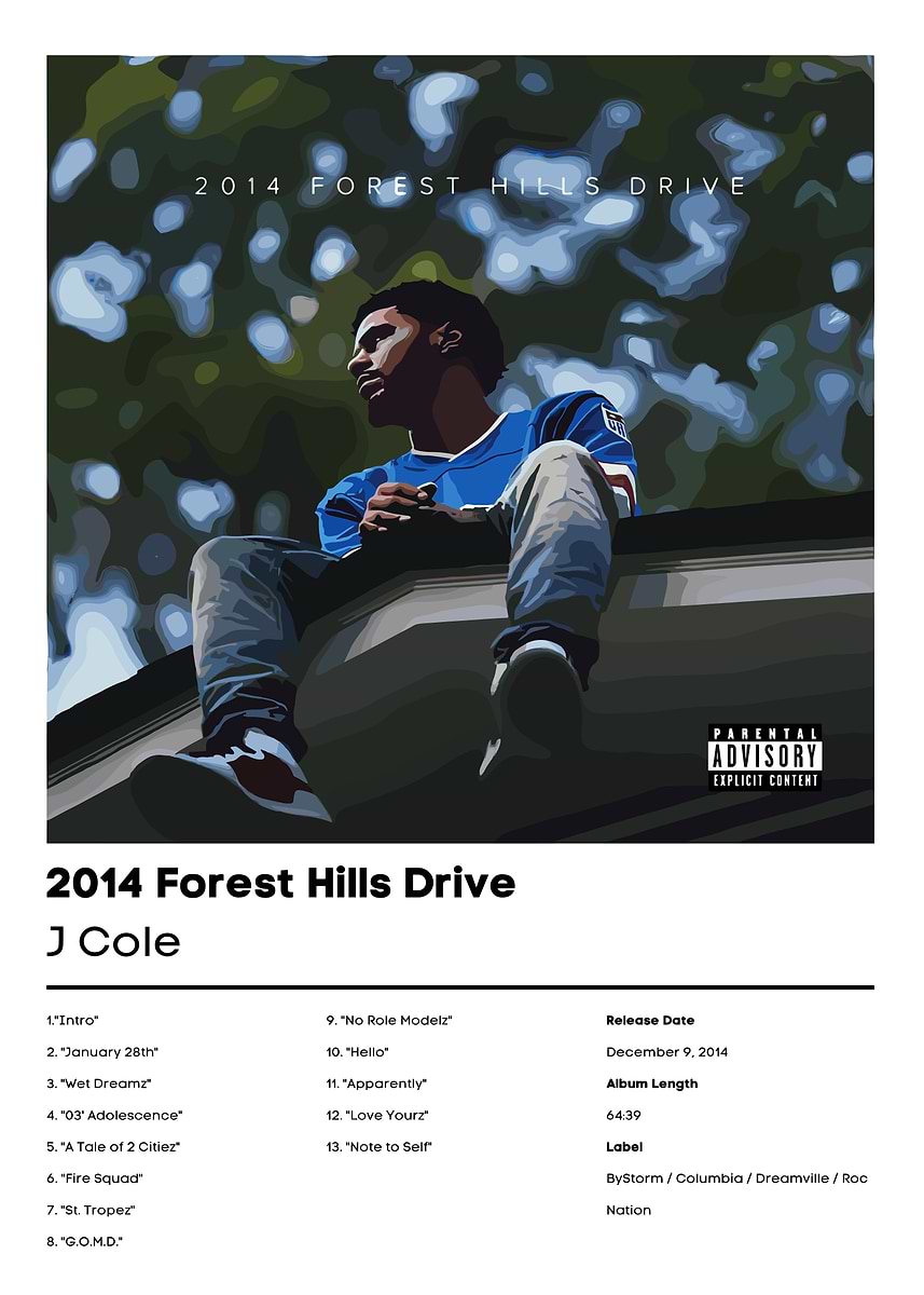 J Cole 2014 Forest Hills Drive' Poster, picture, metal print