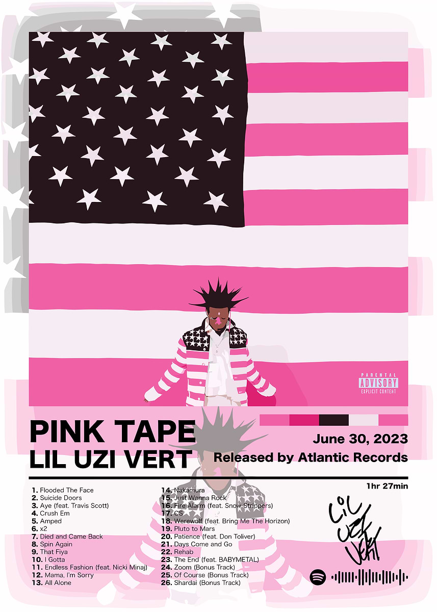 Lil Uzi Vert Pink Tape' Poster, picture, metal print, paint by