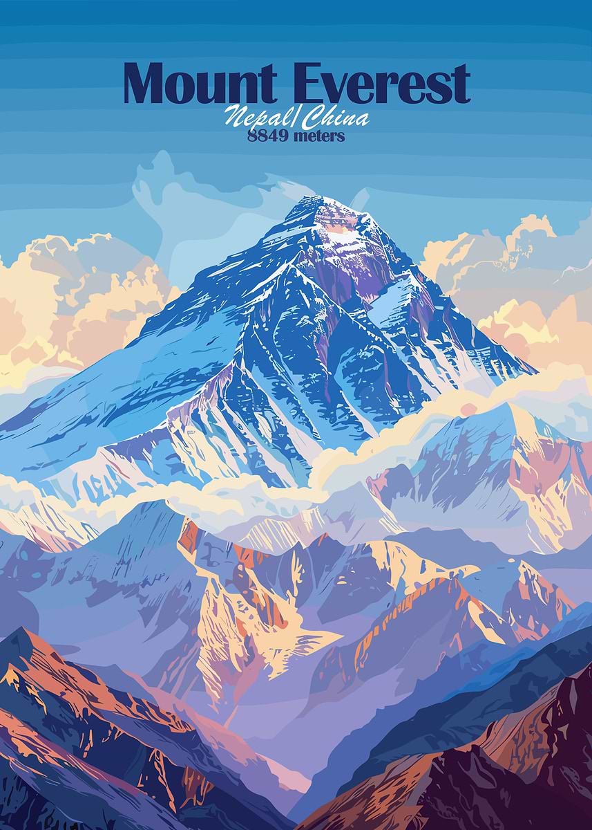 Mount Everest Illustration' Poster, picture, metal print, paint by