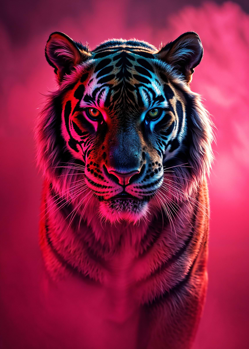 Tiger in Neon Light' Poster, picture, metal print, paint by
