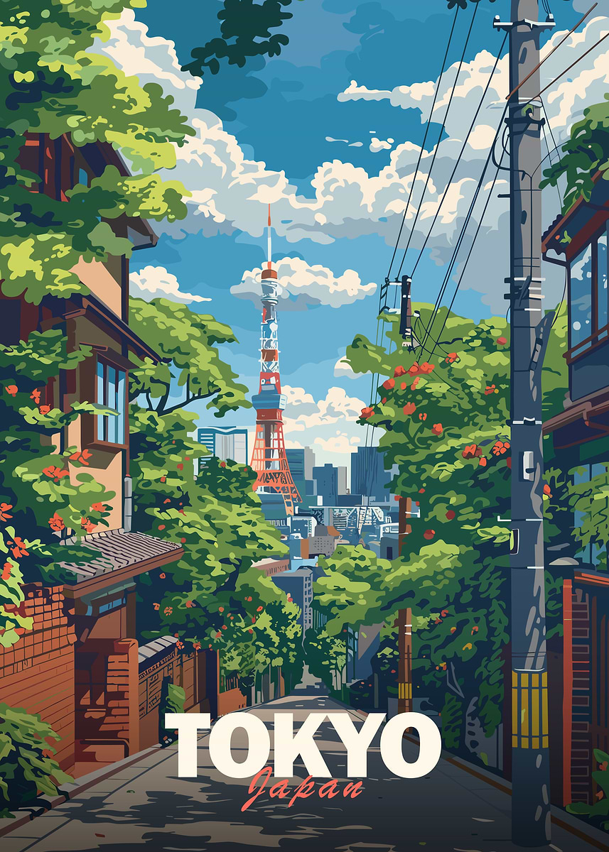 Tokyo Skyline Illustration' Poster, picture, metal print, paint by