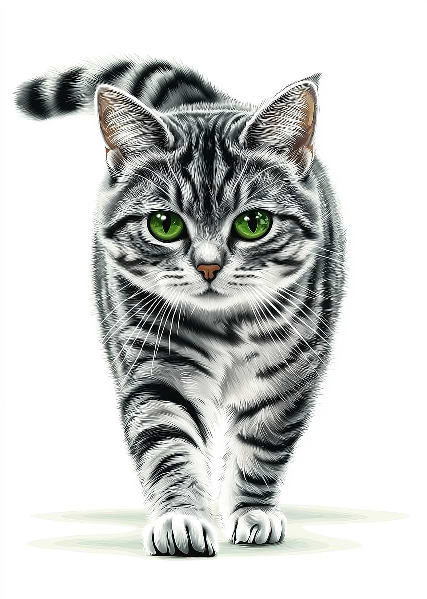 'Silver Tabby Cat Portrait' Poster, picture, metal print, paint by ...