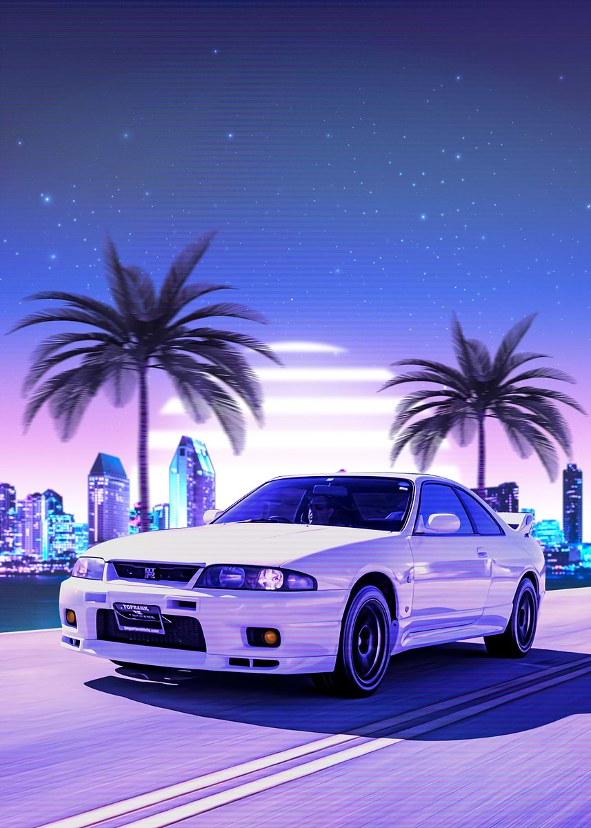Nissan Skyline R33 Synthwave' Poster, picture, metal print, paint