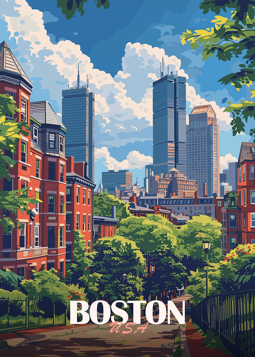 Boston Skyline Poster' Poster, picture, metal print, paint by