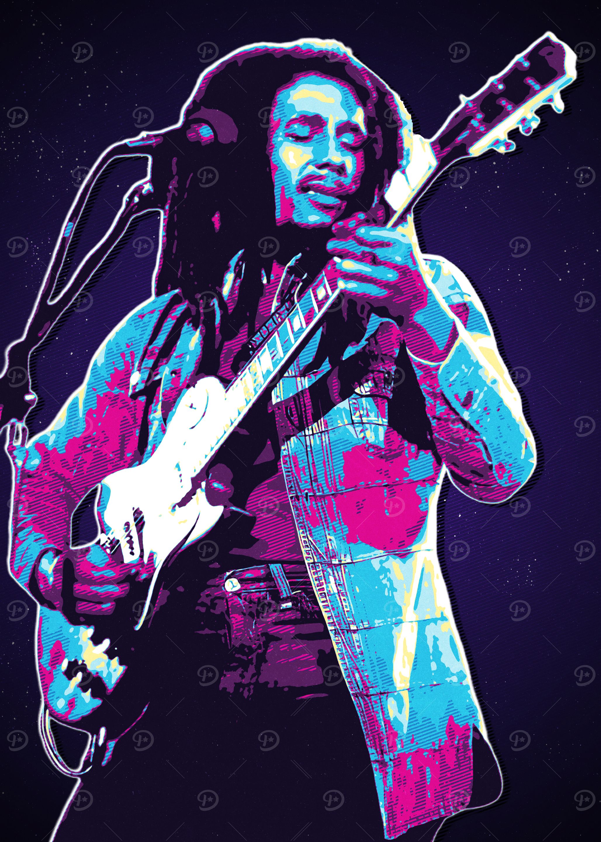 Close Up Poster Bob Marley Guitare 61 X 91,5 Cm + Barres Suspension Transparentes