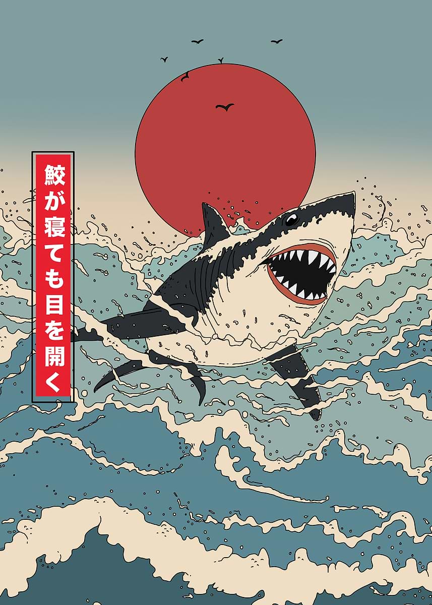 Japanese Shark Art' Poster, picture, metal print, paint by David