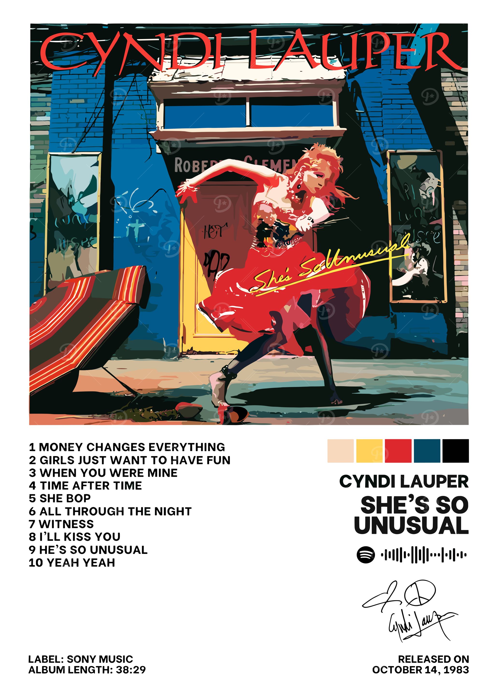 Cyndi Lauper She's So Unusual' Poster, picture, metal print, paint