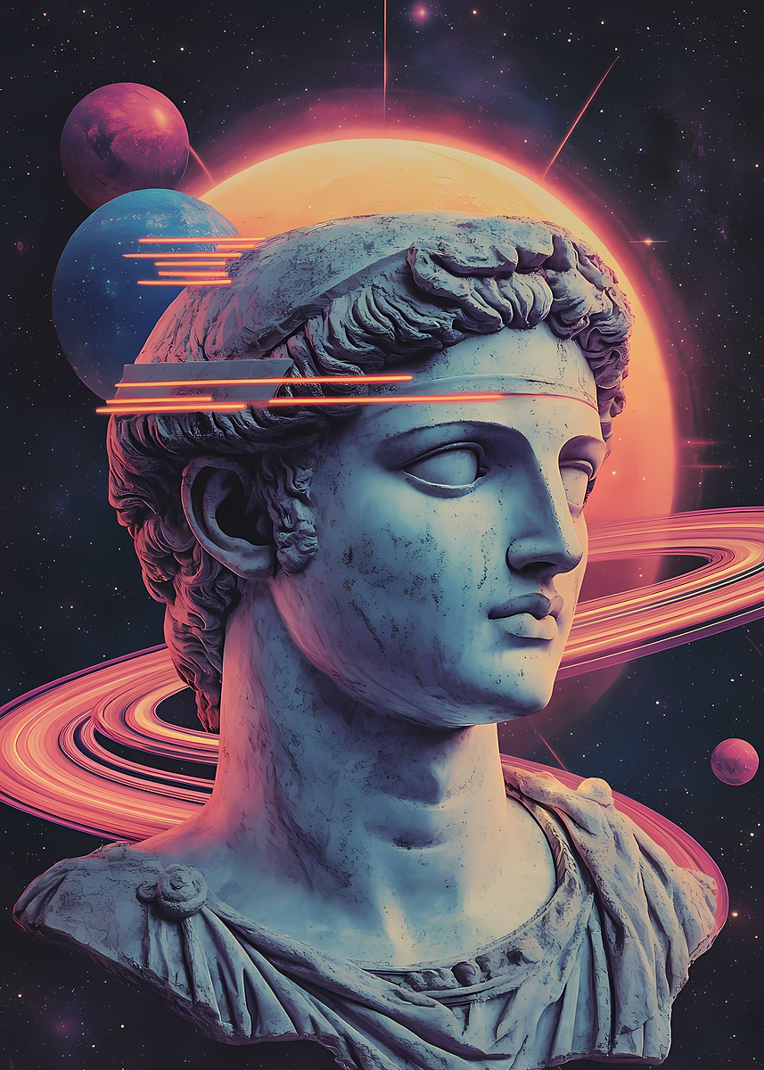 Surreal Greek Statue Cosmic Digital Art' Poster, picture, metal