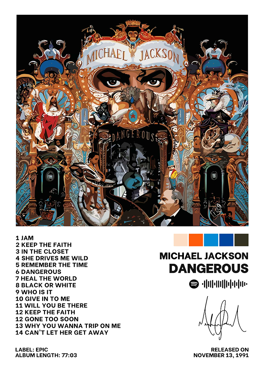Michael Jackson Dangerous' Poster, picture, metal print, paint by