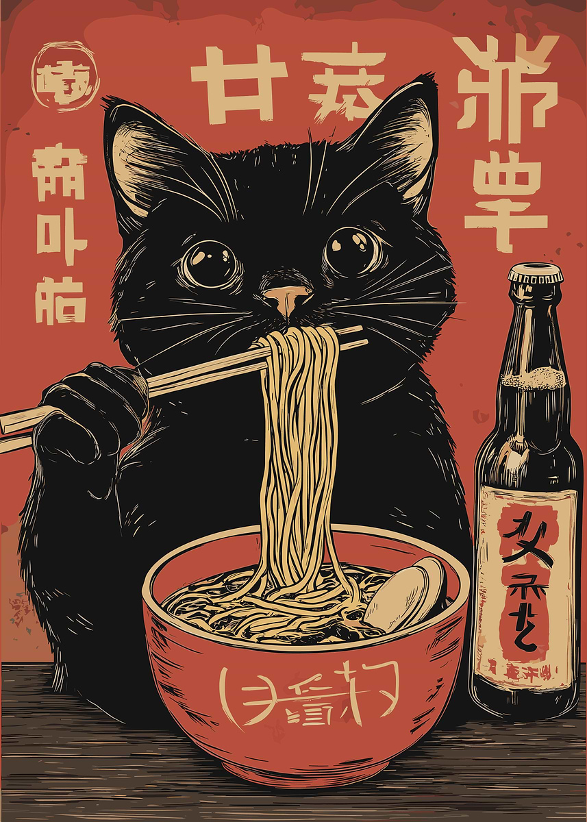Displate ディスプレイット黒化け猫　メタルポースター cat japanese landscape' Poster, picture, metal print, paint