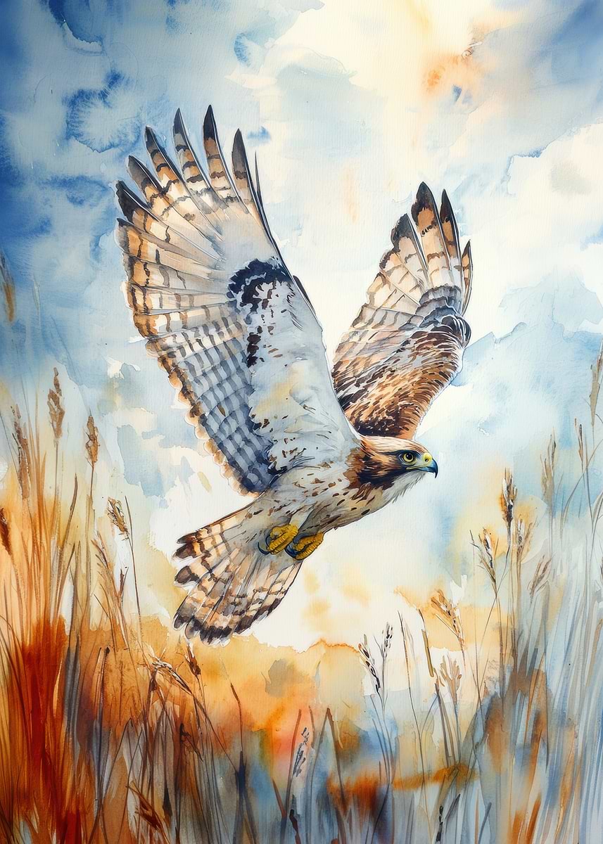 'Hawk in Flight Watercolor' Poster, picture, metal print, paint by Zake ...