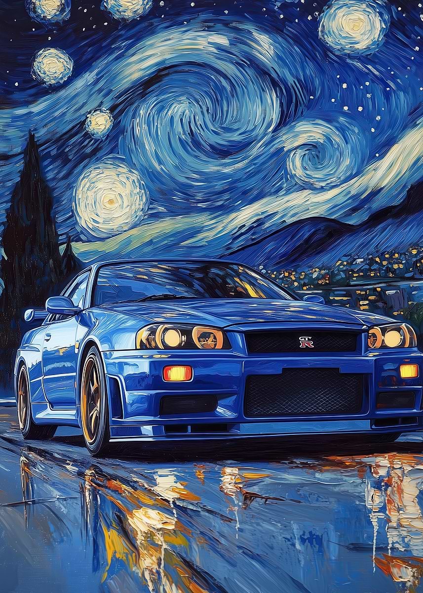Nissan Skyline R34 Starry Night' Poster, picture, metal print