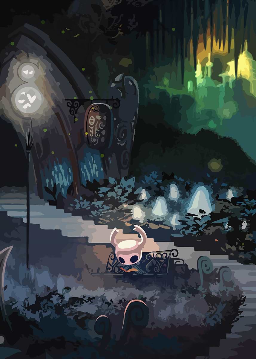 Hollow Knight Nighttime Scene' Poster, picture, metal print, paint
