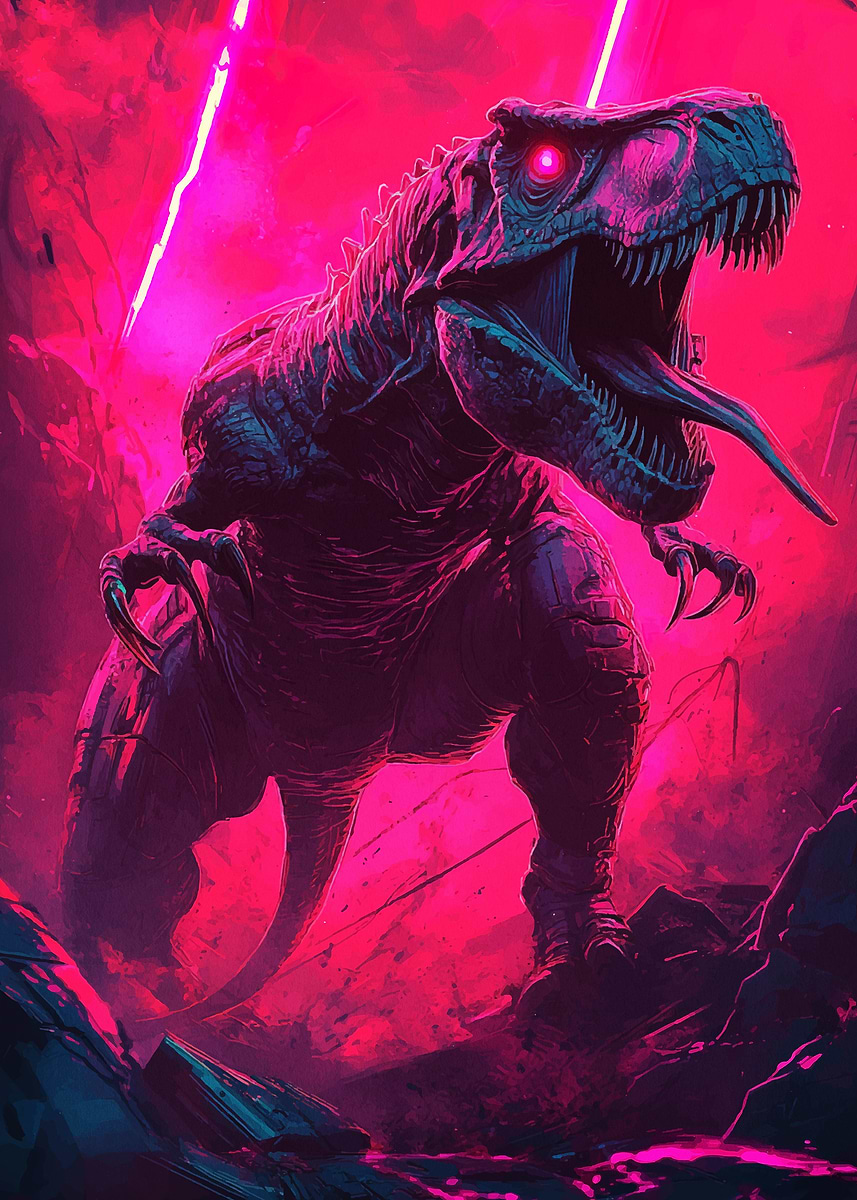 T-Rex Neon Art' Poster, picture, metal print, paint by Summer