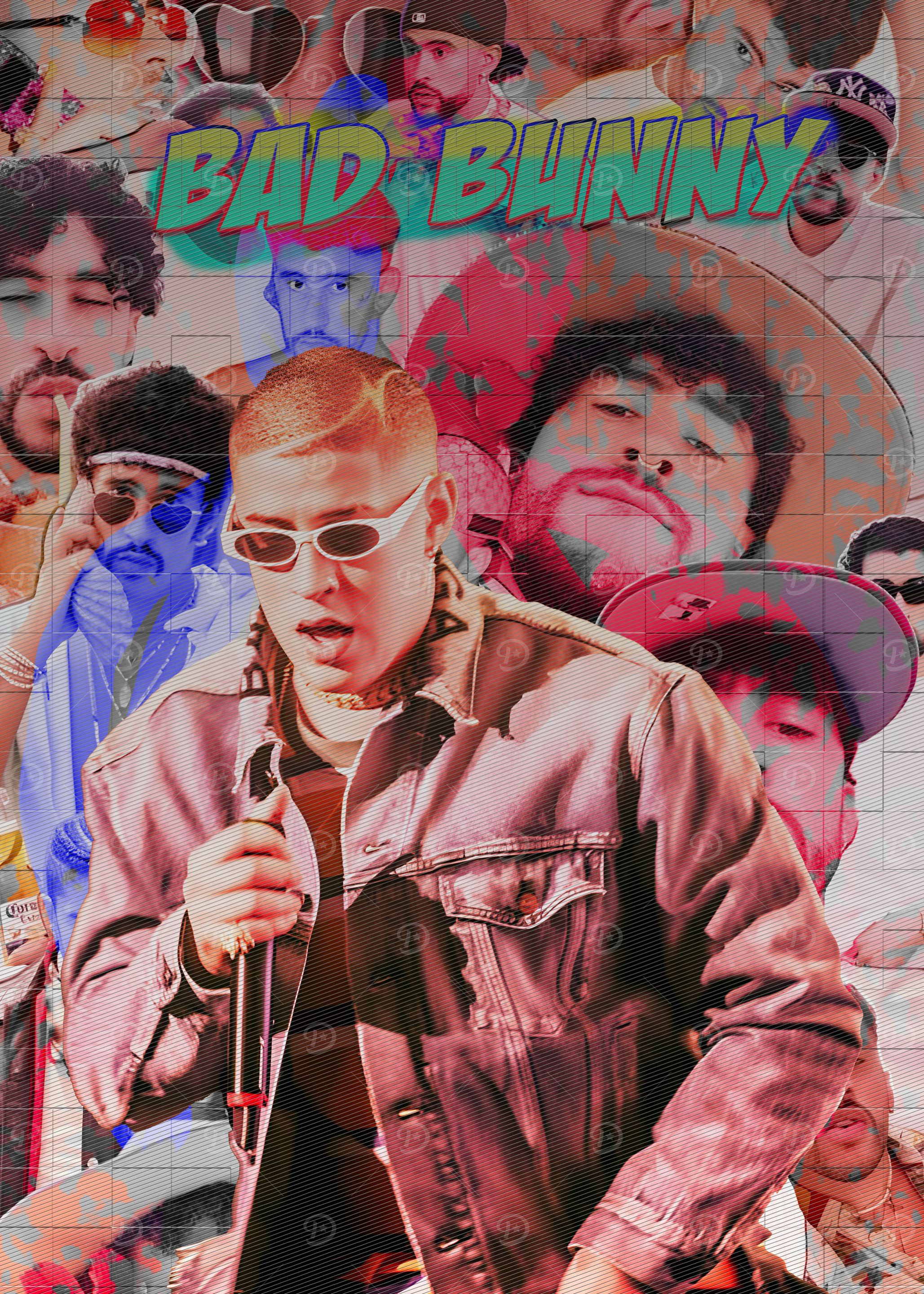 ミュージシャン BADPOPTHEFINALOFFICIALPHOTOBOOK Bad Bunny Collage' Poster, picture, metal print, paint by maxmoen