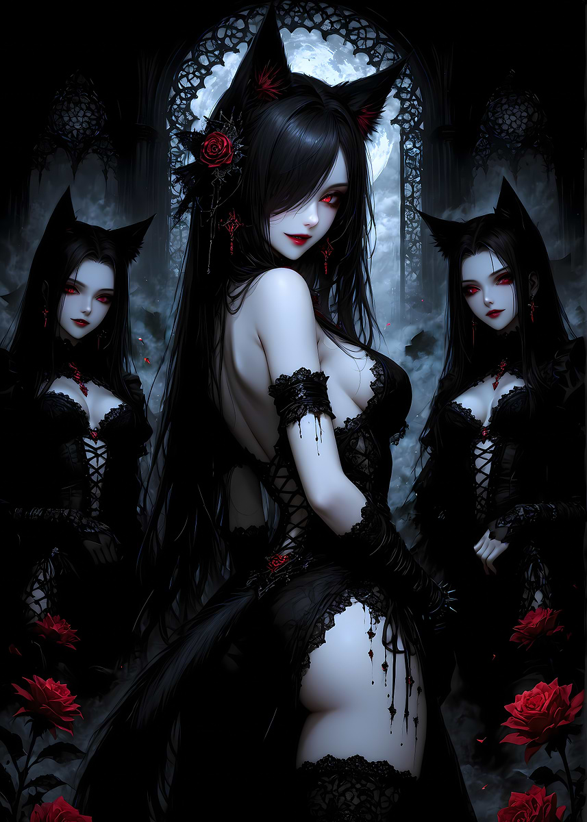 Gothic Anime Girls' Poster, picture, metal print, paint by