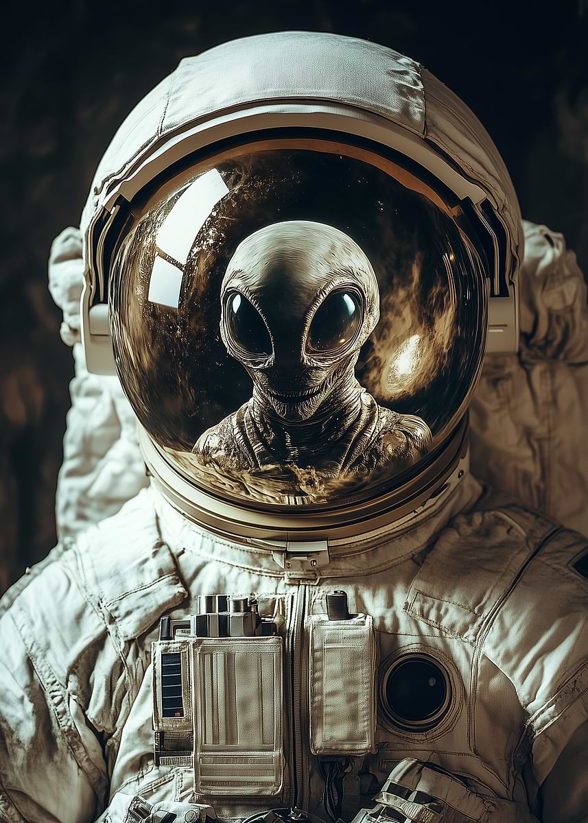 Alien Reflection in Astronaut Helmet Space' Poster, picture, metal