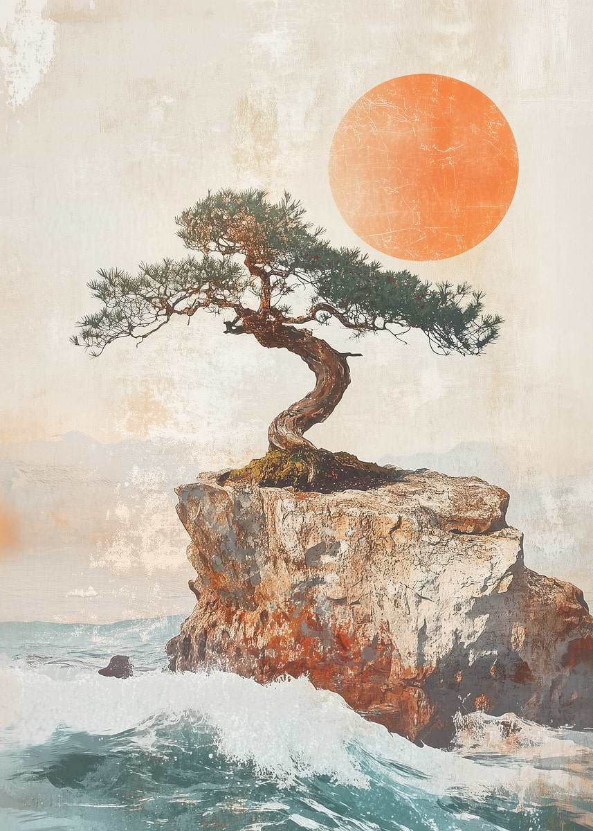 Traditional Bonsai Tree on Cliff' Poster, picture, metal print