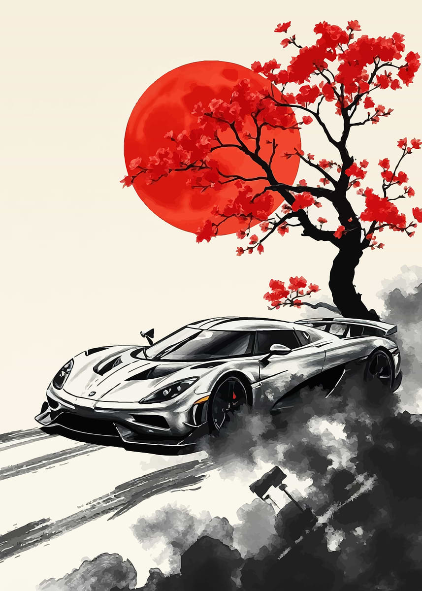 Koenigsegg Jesko with Cherry Blossom' Poster, picture, metal print