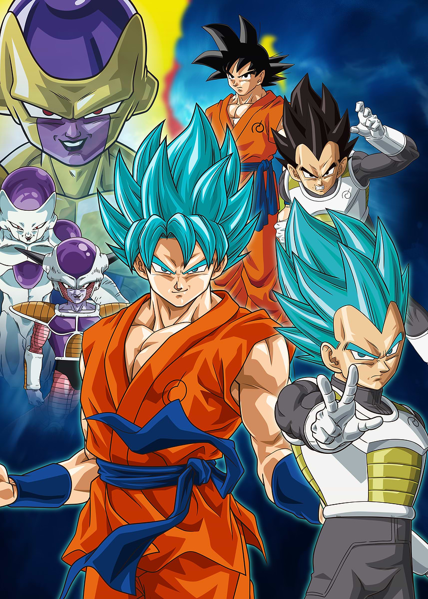 Goku, Vegeta and Frieza' Poster, picture, metal print, paint by