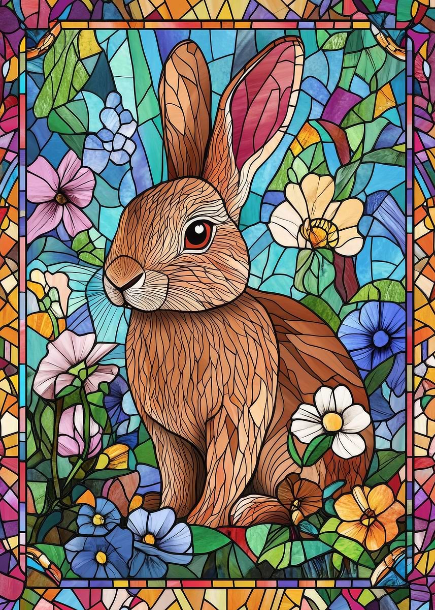Stained Glass Spring Rabbit 'Stained Glass Rabbit' Poster, picture, metal print, paint by Lily Rose ...