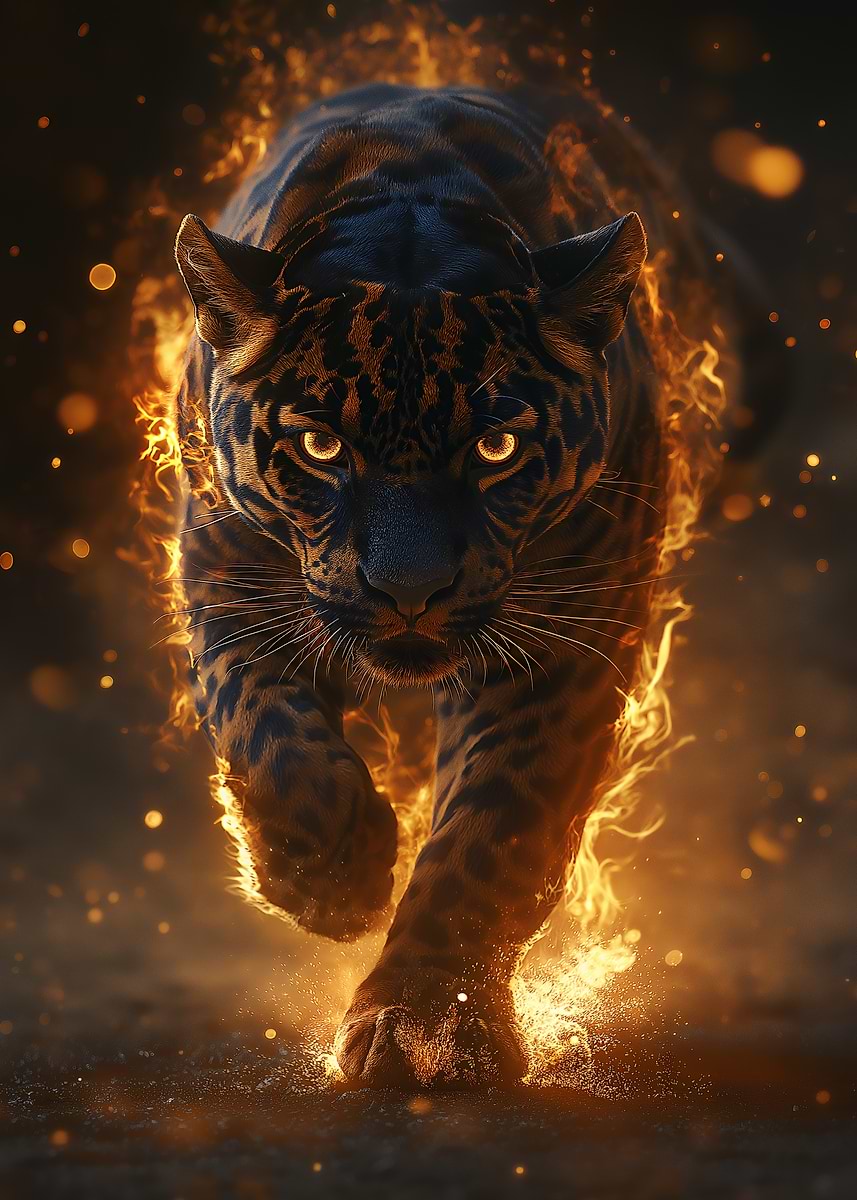 Fiery Jaguar' Poster, picture, metal print, paint by Primitive Man