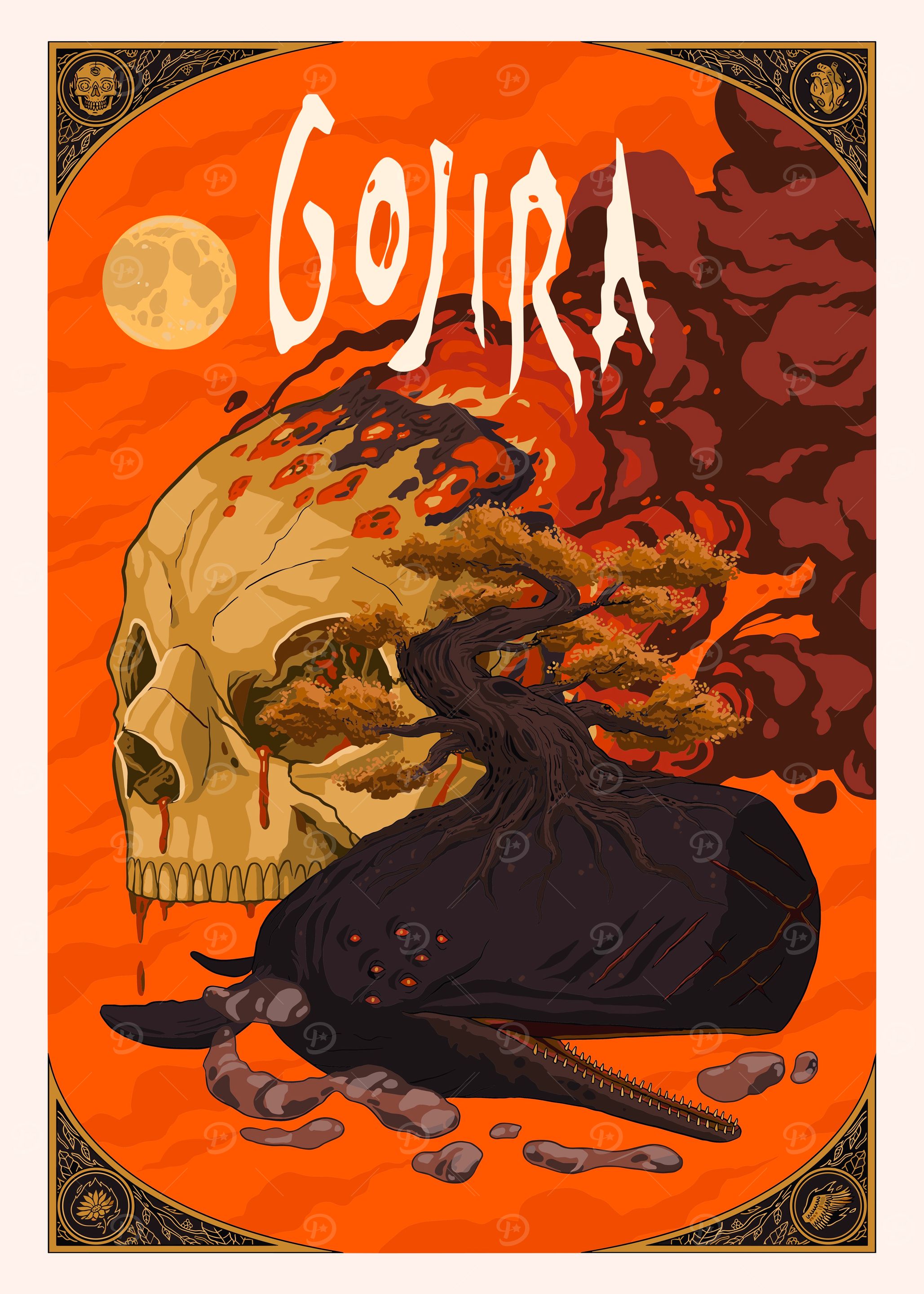 Gojira Skull & Whale' Poster, picture, metal print, paint by