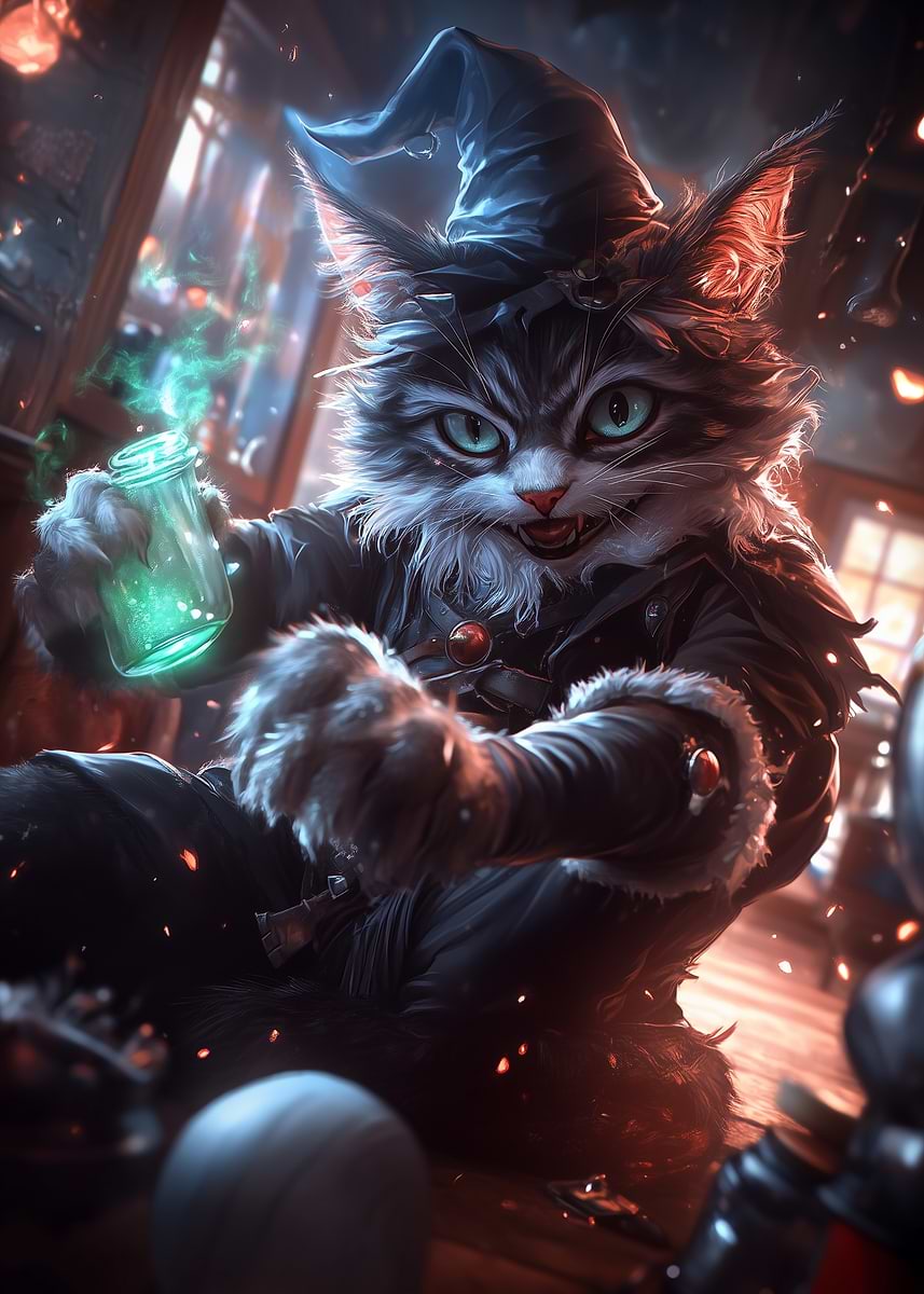 Evil Cat Wizard ' Poster, picture, metal print, paint by
