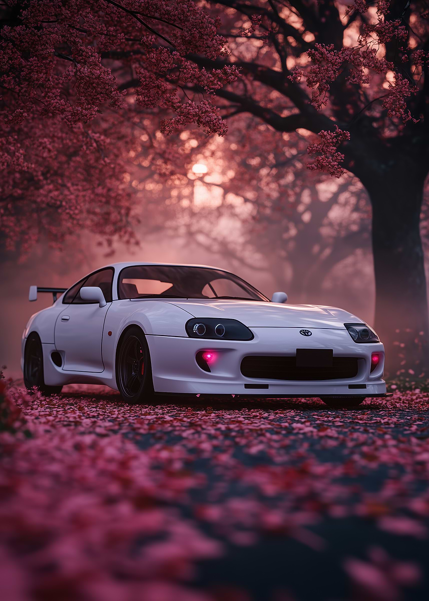 Toyota Supra in Cherry Blossoms' Poster, picture, metal print