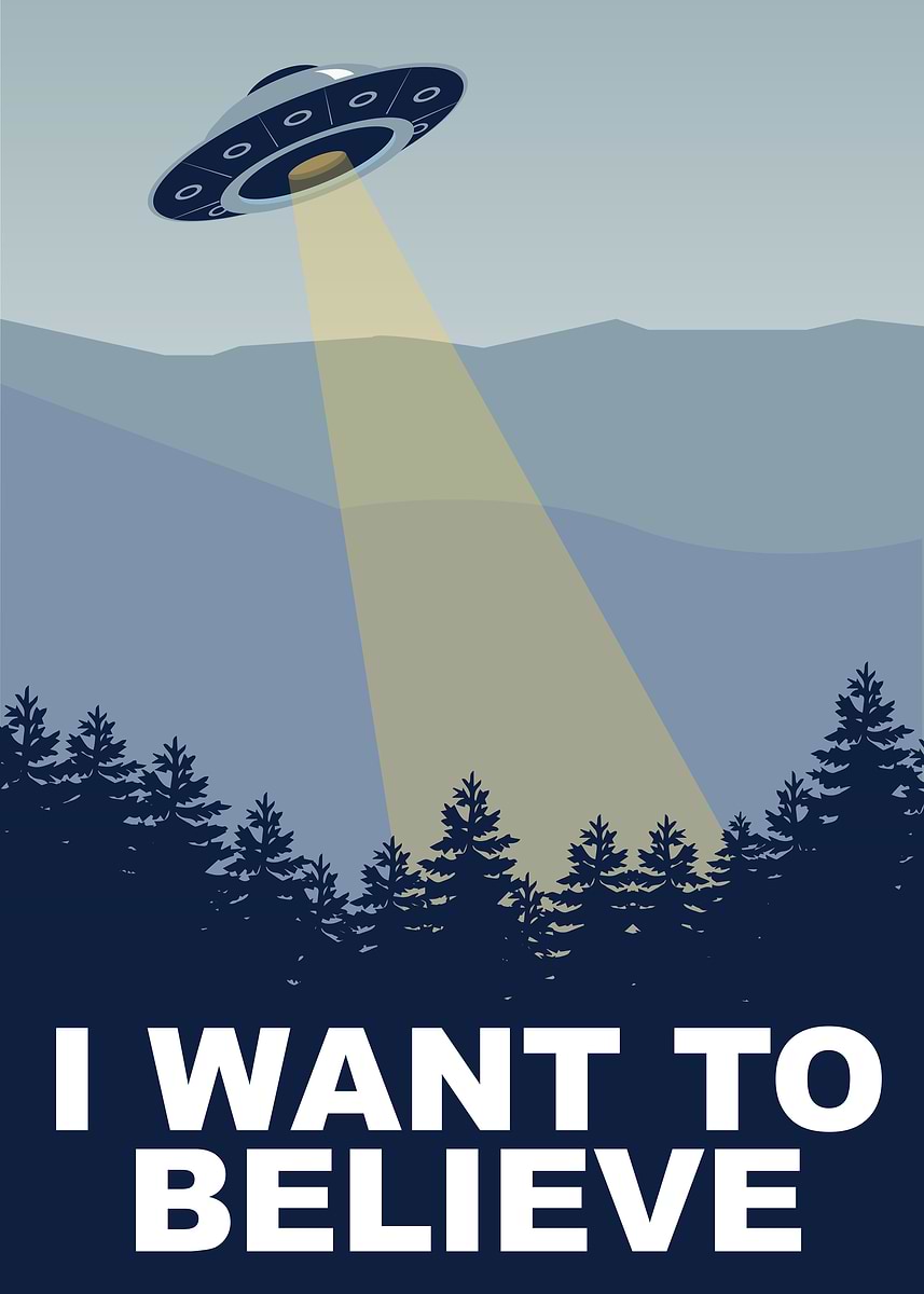 Metacortex Artist 'I Want to Believe - UFO Flying Over Forest' Poster, picture, metal ...