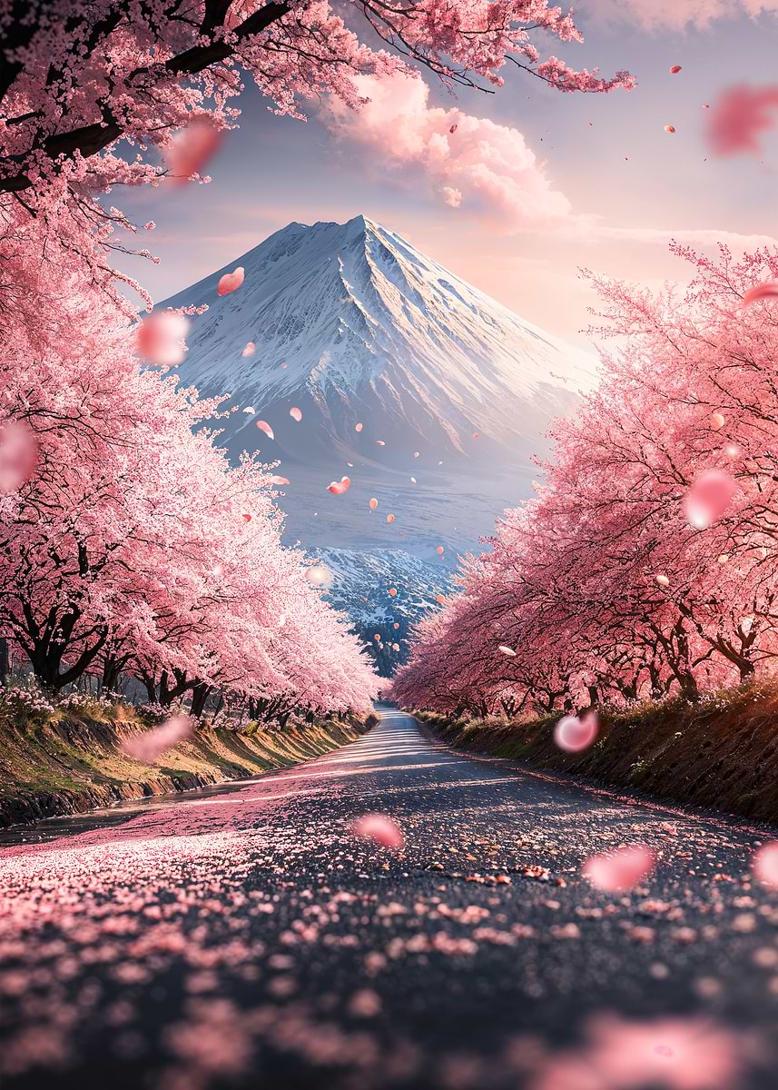 桜と富士山 DISPLATE メタリック ポスター ( #2130 ) 桜と富士山