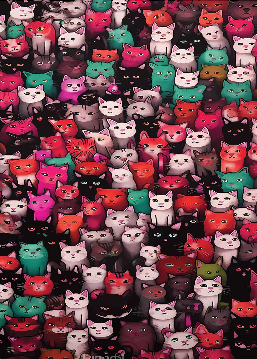 'Cat Crowd Art Print' Poster, picture, metal print, paint by beeART ...