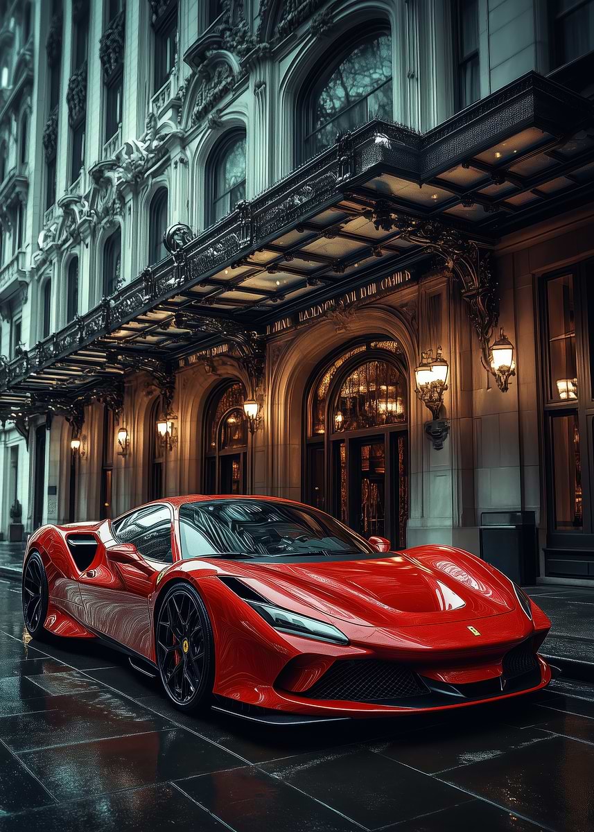 額縁 Displate YellowFerrari Limited Poster Yellow Ferrari' Poster, picture, metal print, paint by Lee