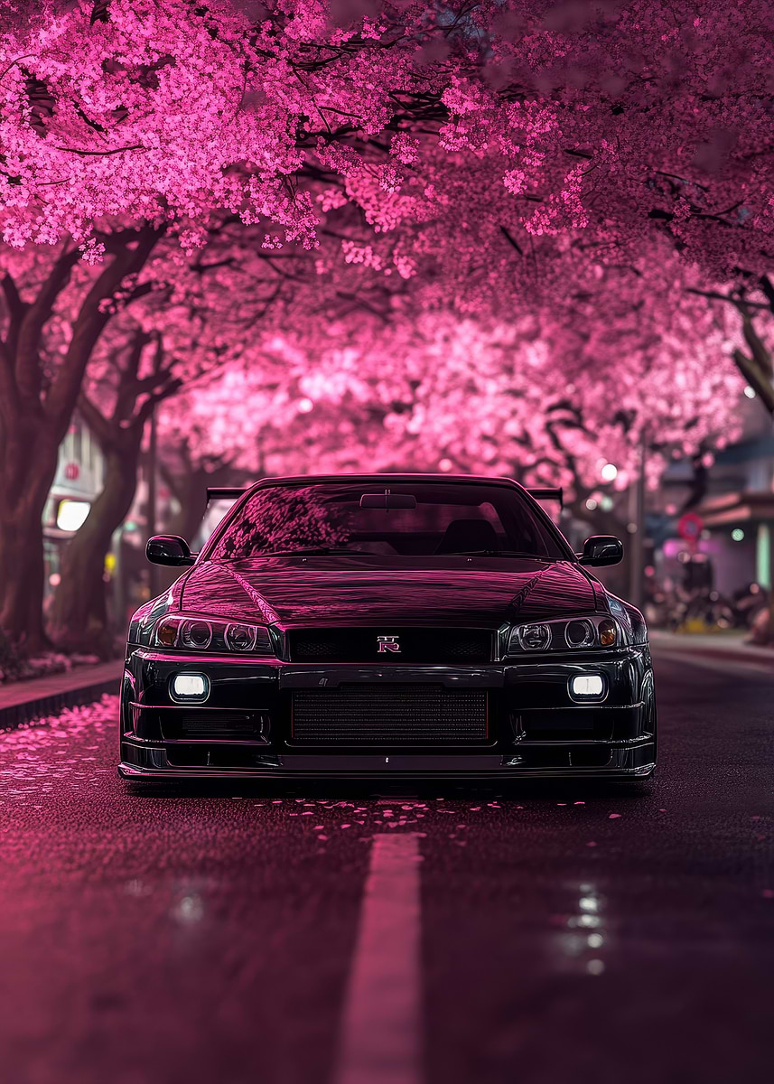 【SALE】SKY-HI 日高光啓さん掲載6ページ（ポスターサイズ）#5201 Nissan Skyline R34 Under Cherry Blossoms' Poster, picture, metal