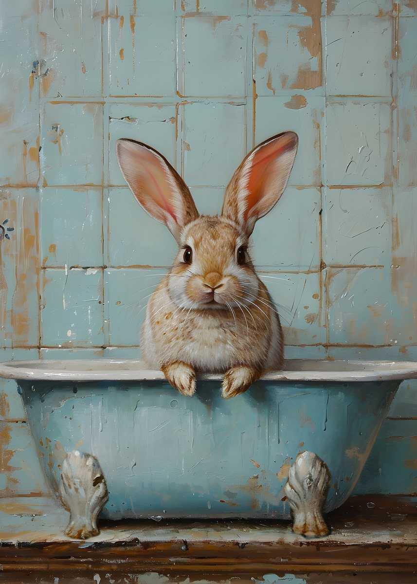 Deviantart Rabbit Bath 'Rabbit in Bathtub Bathroom Art' Poster, picture, metal print, paint by ...