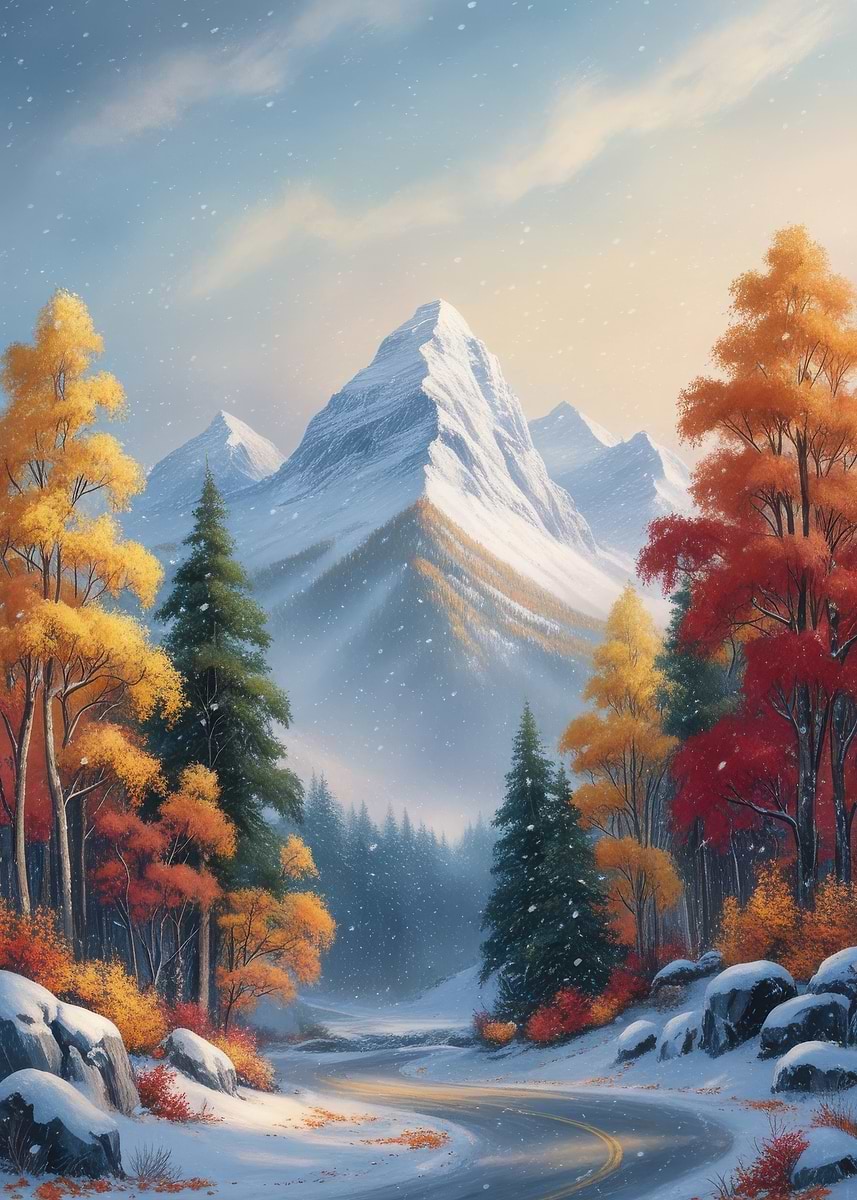 Dpicture 'Snowy Mountain Road' Poster, picture, metal print, paint by Dpicture ...