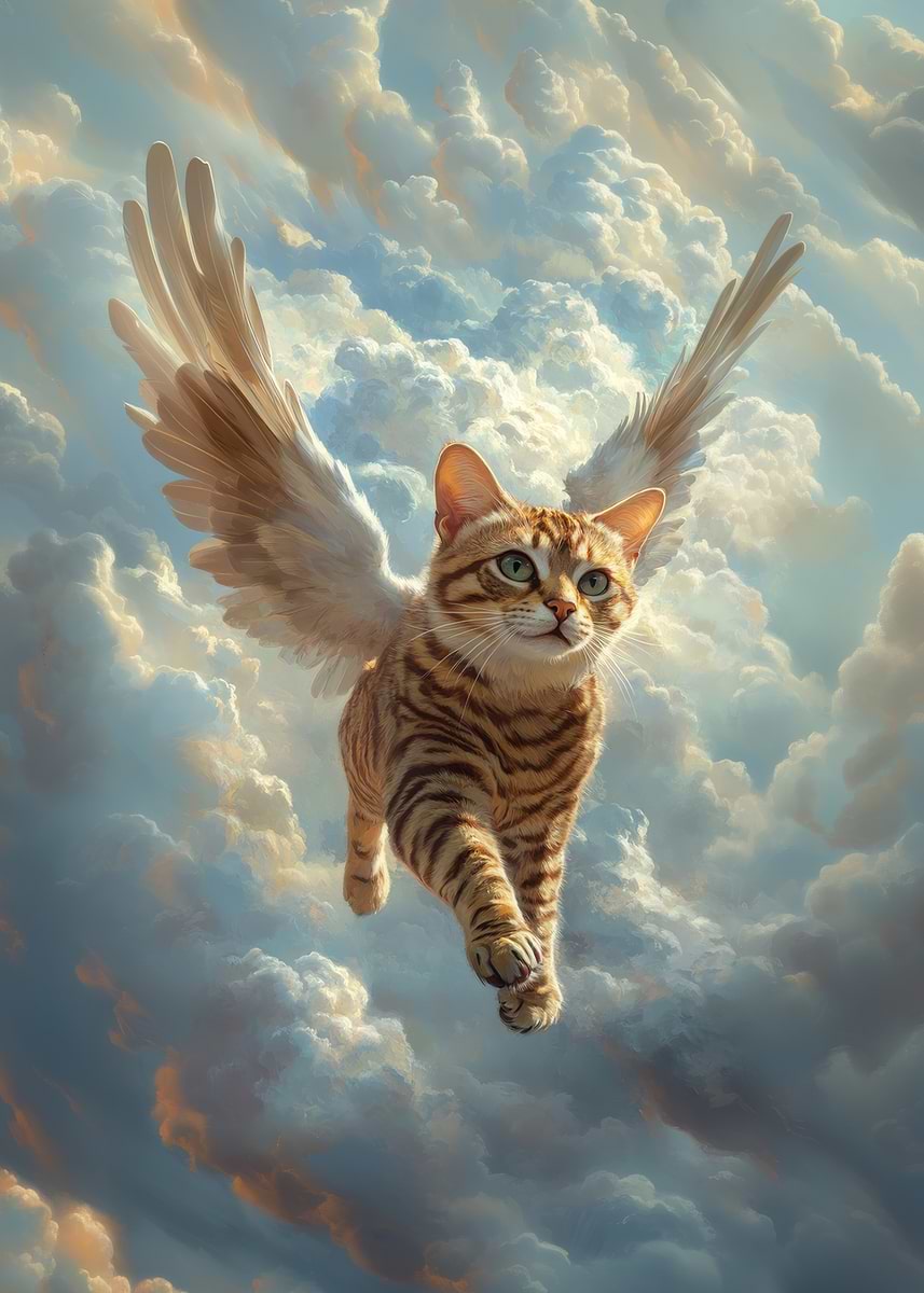 Flying Cat with Wings | Bengal cat angel' Poster, picture, metal